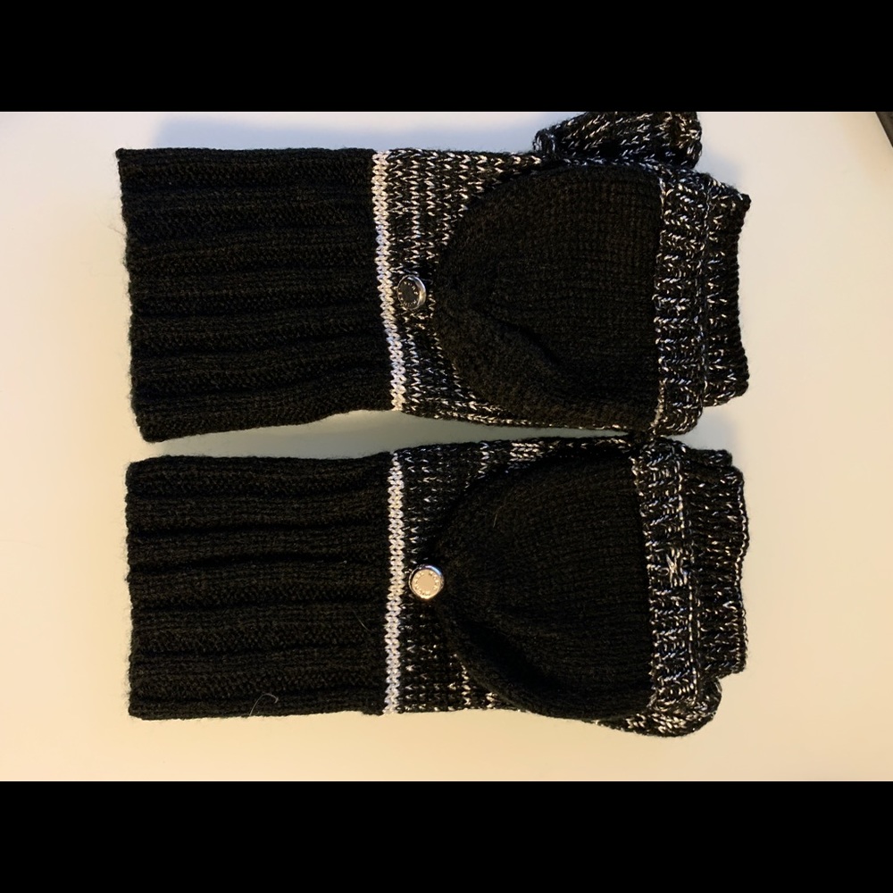 MK black and silver convertible mittens